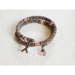 BREAST CANCER AWARENESS STERLING SILVER AND PINK CRYSTAL COILED BRACELET